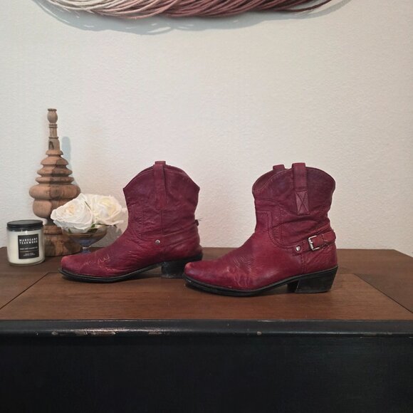 Franco Sarto Red Waco Leather Pointed Cowboy Western Bootie Sz 8.5 - Picture 3 of 10